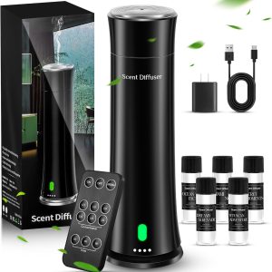 Hotel Scent Diffuser Starter Kit - 1500 Sq Ft Coverage, Home Diffuser Hotel Collection, Suitable for Waterless Diffuser Large Room, Contains Five Aromatherapy Essential Oils, Remote Control, Black