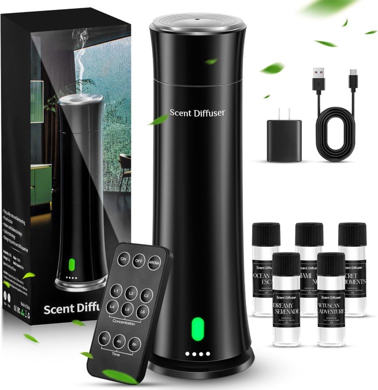 Hotel Scent Diffuser Starter Kit - 1500 Sq Ft Coverage, Home Diffuser Hotel Collection, Suitable for Waterless Diffuser Large Room, Contains Five Aromatherapy Essential Oils, Remote Control, Black