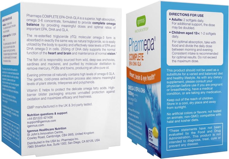 Igennus Pharmepa Complete EPA 668mg & DHA 334mg Omega-3 Fatty Acids 1000mg, rTG Form, High Potency Fish Oil Plus Omega-6 & 9 from GLA Evening Primrose Oil, IFOS Certified, Lemon Flavor, 60 Softgels - Image 7