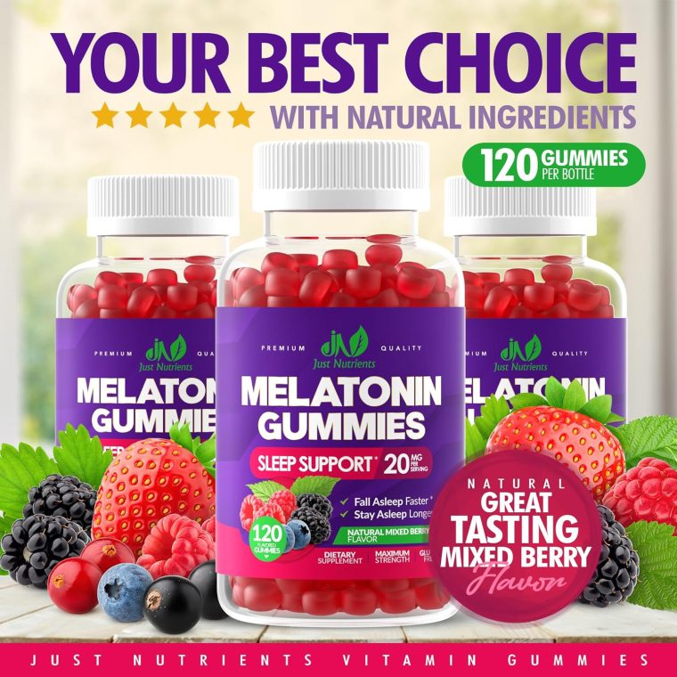 Melatonin 20mg Gummies for Adults (120 Count) - Maximum Strength Sleep Aid with 10mg of Melatonin Per Gummy - Gluten-Free, Non-GMO, Vegetarian, Great Tasting Mixed Berry Flavor - 60 Servings - Image 4