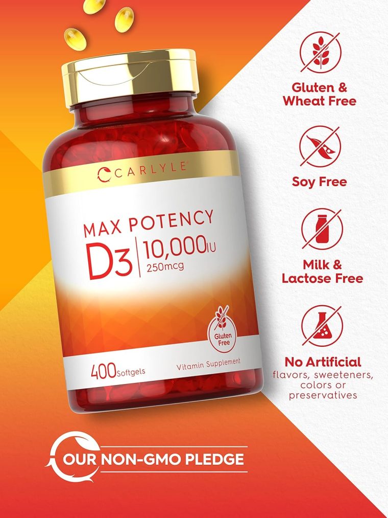 Carlyle Vitamin D 10000 IU 400 Softgels | Value Size | Max Potency | Non-GMO, Gluten Free Supplement - Image 4