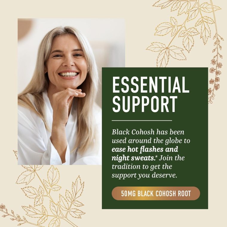 Black Cohosh Gummies for Menopause Relief, Hot Flashes & Night Sweats | 50mg Black Cohosh Root for Women | Gluten-Free, Vegetarian, Non-GMO | Hormone Balance Support | Yummy Peach Flavor | 60 Gummies - Image 5
