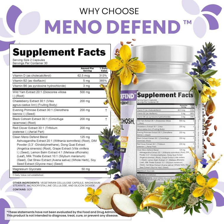 Clean Nutra Wild Yam Root Capsules with Red Clover Black Cohosh Evening Primrose Oil Chasteberry Dong Quai DIM Ashwagandha Grape Seed Extract Milk Thistle Lemon Balm and more Hormone Balance For Women - Image 4