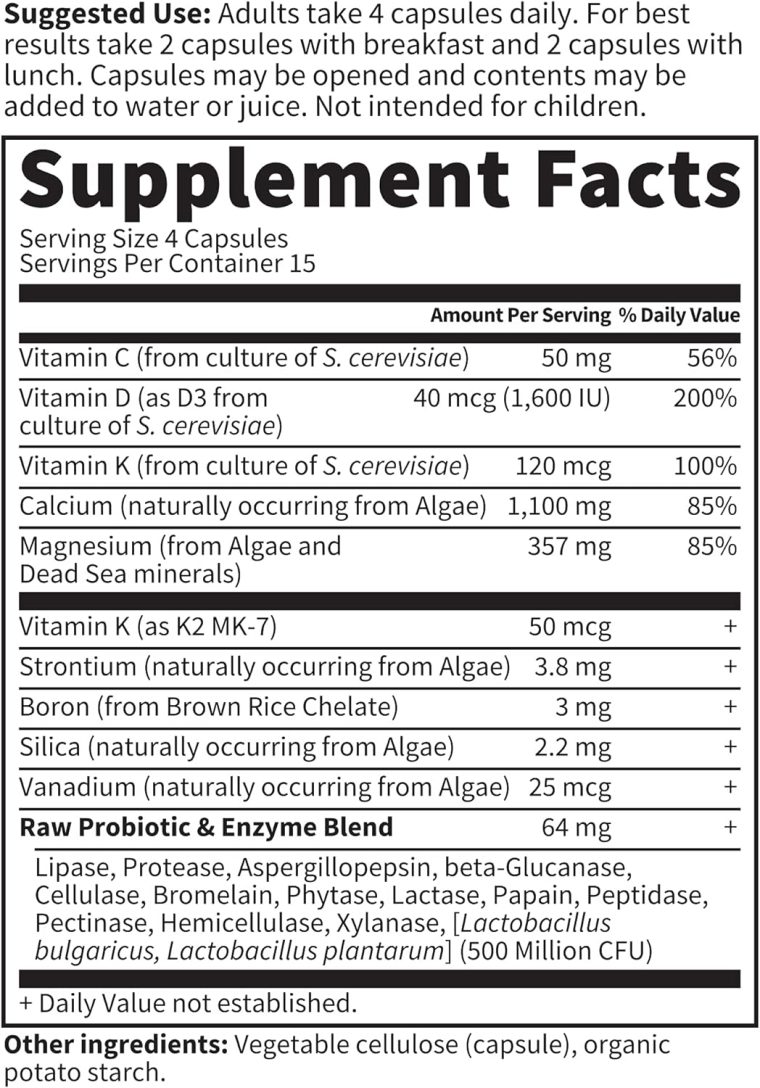 Garden of Life Raw Calcium Supplement for Women and Men - Vitamin Code Made from Whole Foods with Magnesium, K2, Vitamin D3 and Vitamin C Plus Probiotics for Digestion, 60 Capsules - Image 2