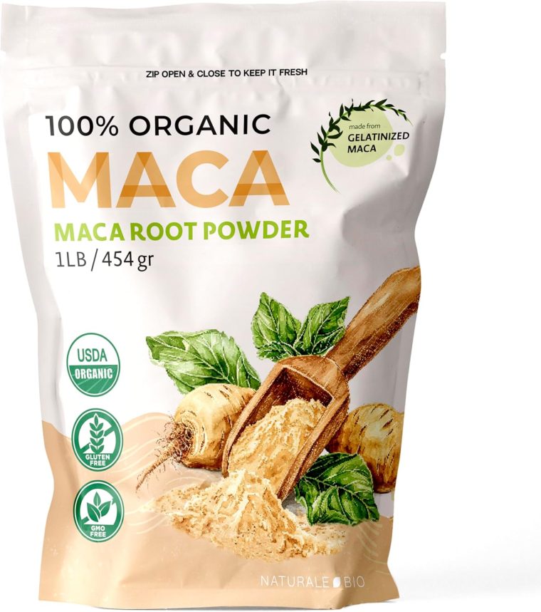 NaturaleBio Maca Powder Organic 1lb - 16oz. Peruvian, Natural and Pure, from Organic Maca Root. Vegetarian and Vegan Friendly. Gelatinized for Enhanced Bioavailability. Ideal for Smoothie.