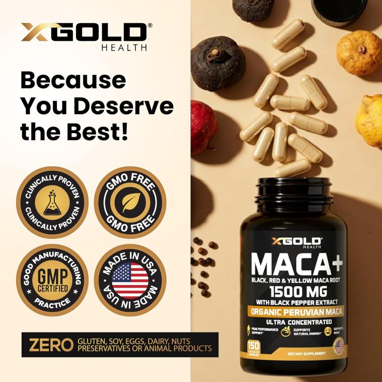 X Gold Health Organic Maca Root Powder Capsules 1500mg with Black | Red & Yellow Peruvian Maca Root Extract Gelatinized, Energy & Mood Supplement for Men & Women + Black Pepper for Best Benefits - Image 5