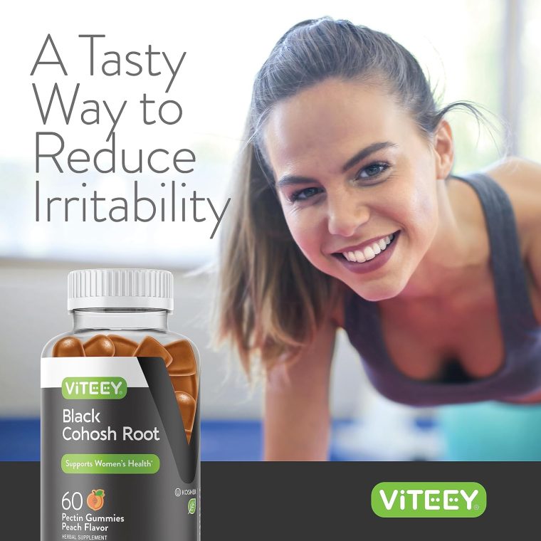 Viteey Black Cohosh for Menopause for Women - Hot Flashes and Night Sweats Relief Supplements - Black Cohosh Root - Vegan, Gelatin Free, Gluten Free, GMO Free - Tasty Chewable Peach Flavored Gummy - Image 6