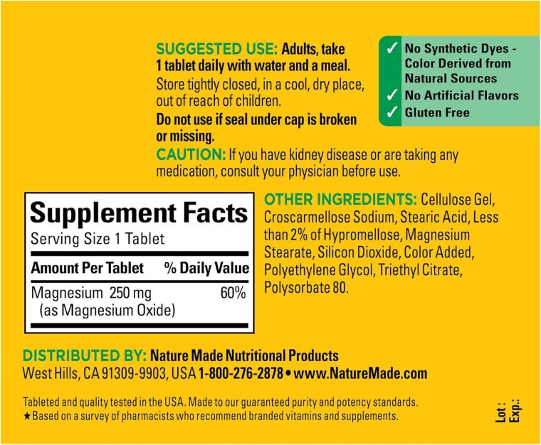 Nature Made Magnesium Oxide 250 mg, Magnesium Supplement for Muscle, Heart, Bone and Nerve Health Support, 200 Tablets, 200 Day Supply - Image 5