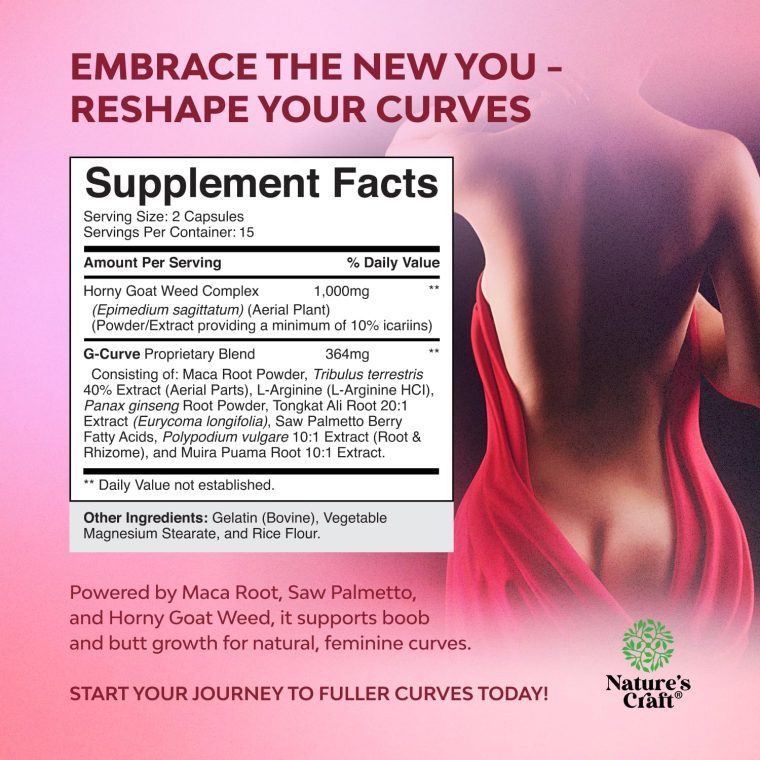 Natures Craft G Curve Horny Goat Weed for Women - Invigorating Feminine Blend with Maca Root Female and Tribulus Terrestris Enhanced Energy Mood Performance - Image 6