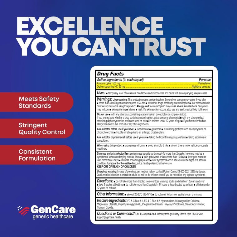 GenCare Extra Strength Acetaminophen PM 500 mg (375 Tablets) | Ultimate Pain Relief & Sleep Support for Adults | Quick Acting & Non Habit Forming Headache Relief | Eases Aches & Joint Discomfort - Image 7