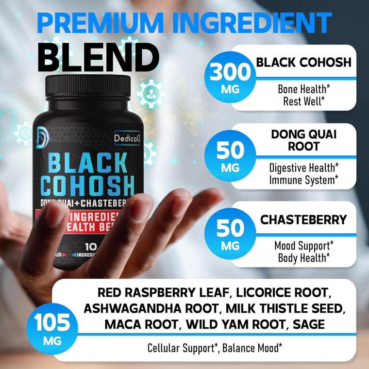 12in1 Black Cohosh 5-Month Supply for Menopause Support Supplement - 6700mg with Dong Quai, Chasteberry, Red Raspberry, Licorice, Wild Yam & more - Boost Immunity & Balance Mood - 150 Capsules - Image 2