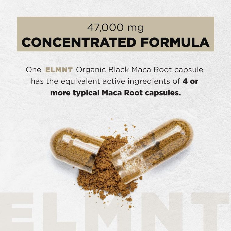 ELMNT 40,000mg 40x Strength Organic Black Maca Root + Ashwagandha - #1 Highest Potency Black Maca Root Capsules for Men Supplement 100% Pure Maca Peruana 40:1 Extract Maca Powder Pills Male Booster - Image 3