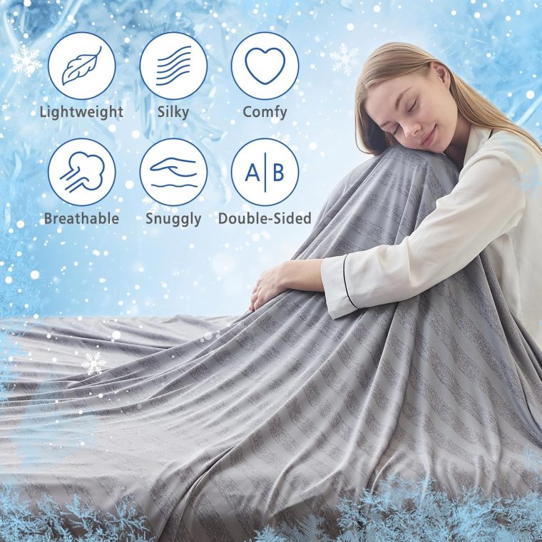 EMME Cooling Blankets for Hot Sleepers, Summer Blanket 60"x80" for Bed, Thin Lightweight Throw Blanket for Couch, Double-Sided Keep Body Cool, Grey Cold Sheet Night Sweats - Image 4