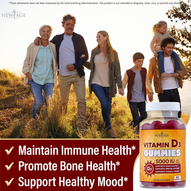 NEW AGE Vitamin D3 5000 IU 125mcg Gummies - Support Immune Support, Strong Bone Health - Non-GMO, Gluten-Free, Dairy-Free, No Gelatin (60 Gummies (Pack of 1)) - Image 4