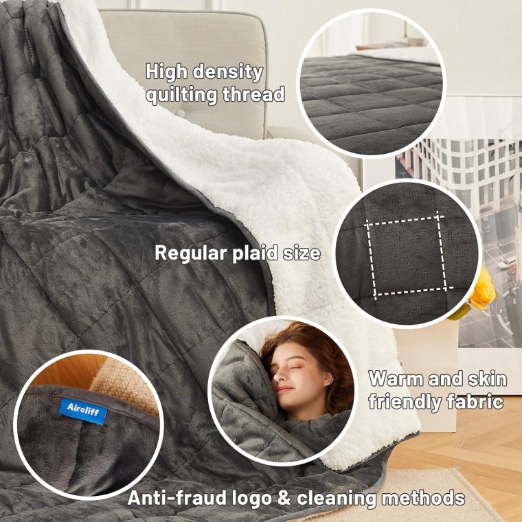 Weighted Blanket 15 lbs 60x80 inches, Sherpa Fleece Throw Blankets for Adult, Fuzzy Fluffy Soft Cozy Heavy Blanket for Couch Sofa, Plush Thick and Warm Winter Blanket Queen Size Bed - Image 5