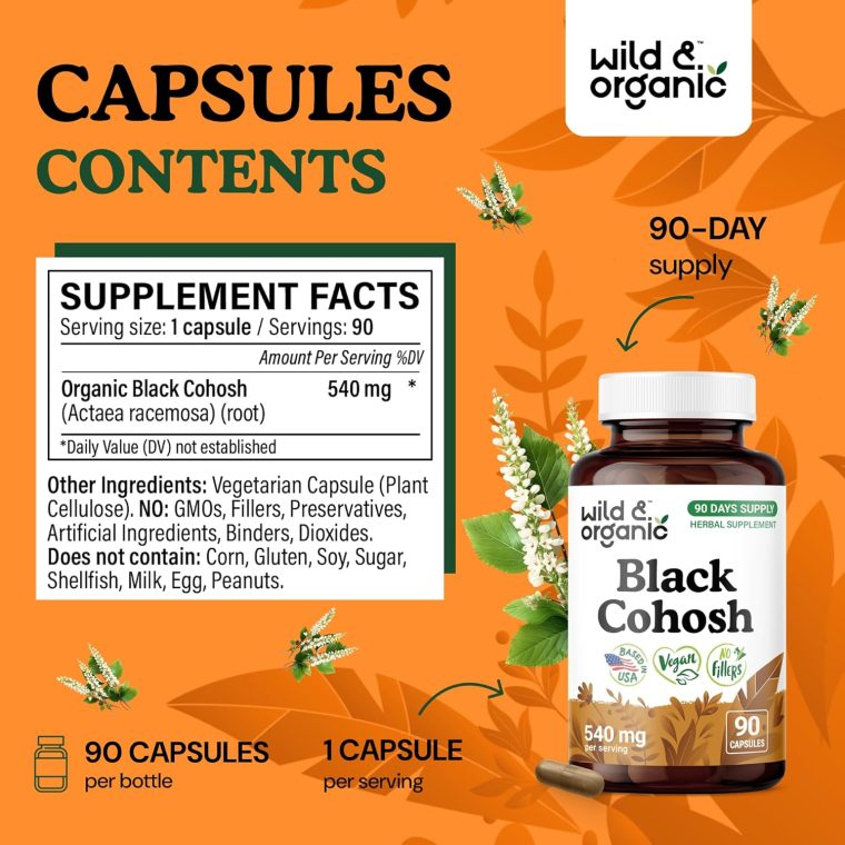 Wild & Organic Black Cohosh for Women Capsules 540 mg - Natural Support - Black Cohosh Root Supplement - Actaea Racemosa Herb - 90 Days of Supply - Vegan, No Fillers, Non-GMO - 90 Count - Image 3