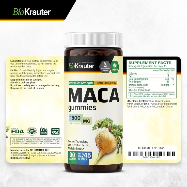 Maca Root Gummies - 1800 mg Strength - 90 Vegan Chews - Natural Support for Women & Men - Peruvian Maca Root Supplement - Banana Flavour Chews - Image 7