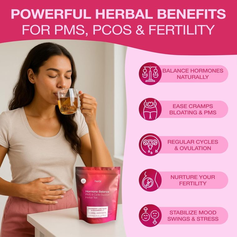 Organic Hormone Balance Tea for Women – Raspberry Leaf Tea with Fenugreek, Tulsi & Black Cohosh – Herbal Hormone Balance tea for PMS (Cramps, Mood, Bloating), PCOS, Ovulation & Fertility - Image 4