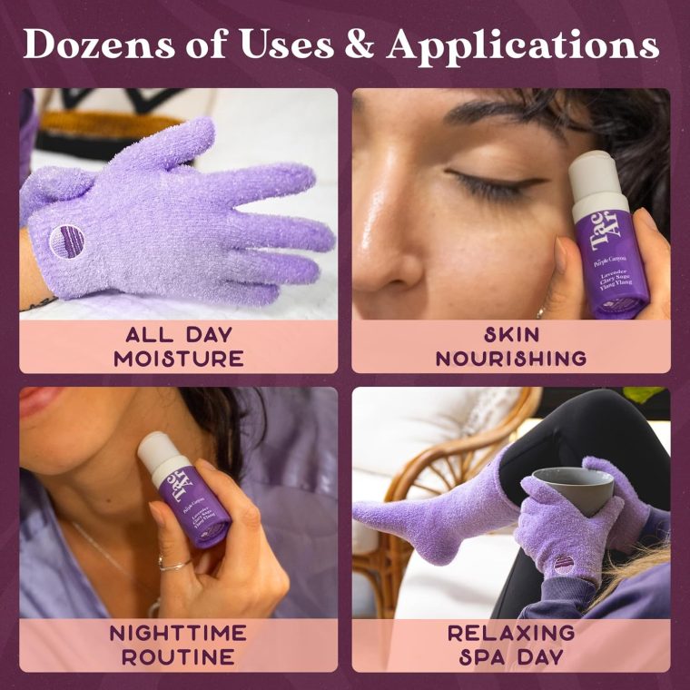 Purple Canyon Fuzzy Socks & Gloves and Essential Oil Balm Spa Kit | Purple Socks and Gloves Infused with Aloe Vera and Vitamin E Oil | Beeswax Miracle Balm for Cracked Heel Repair and Foot Care - Image 5