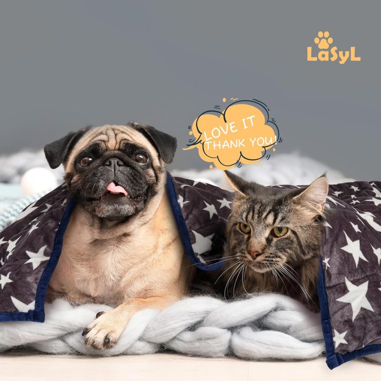 LaSyL Weighted Blanket for Pets | Thunder Blanket for Dogs Anxiety | Premium Soft Minky | Relaxation & Calming & Anti Anxiety | Blue Grey Star, Washable Large 40" L x 47" W - Image 7