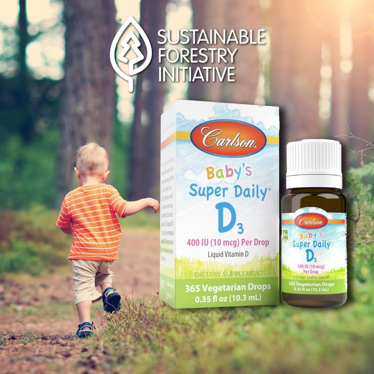 Carlson - Baby's Super Daily D3, Baby Vitamin D Drops, 400 IU (10 mcg) per Drop, 1-Year Supply, Vegetarian, Liquid Vitamin D Drops for Infants and Toddlers, Unflavored, 365 Drops - Image 5