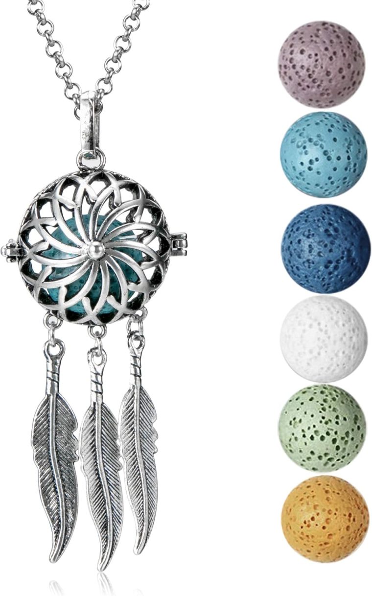 Wild Essentials Dream Catcher Necklace Essential Oil Diffuser Kit With Lavender, Lemongrass, Peppermint, Orange Oils, 6 Lava Stones, Calming Aromatherapy Gift Set, Customizable Color Changing, Perfume - Image 2