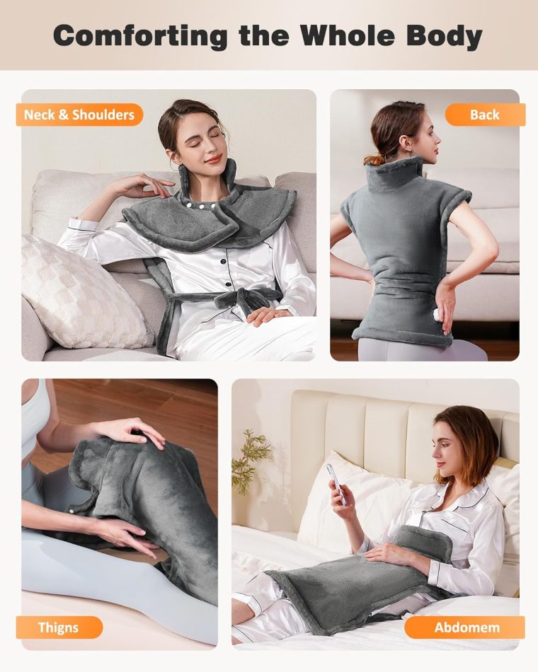 Heating Pad for Neck and Shoulders and Back | Weighted Heat Pad for Pain Relief| 24"x33" Electric Heated Pads | Fast Heating, ETL Certified| Birthday Gifts for Women, Men, Mom, Dad (Grey) - Image 6