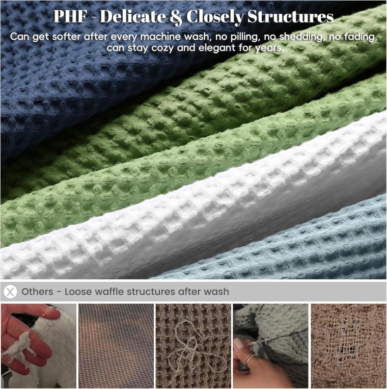PHF Pre-Washed Cotton Waffle Weave Blanket Queen Size for Bed,Snag Proof Throw Blanket for Couch Spring Summer Lightweight Breathable,Oeko-TEX Certified,Machine Washable, Home Decor Gift-White - Image 5