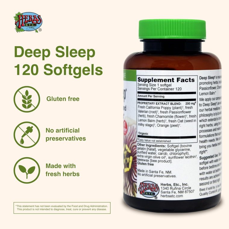 Herbs Etc. Deep Sleep Softgels - Herbal Sleep Support Supplement - Rest & Calming Support with Passionflower, Chamomile & Lemon Balm - 120 Softgels (120 Servings) - Image 2