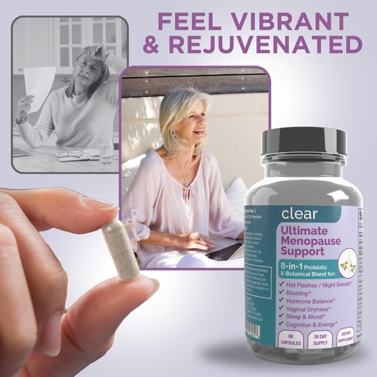 Clear Ultimate Menopause Support for Women - Herbal, Vitamin & Probiotic Blend for Hot Flashes, Night Sweats, Vaginal Dryness & Hormone Balance - Black Cohosh, Maca, DIM, Vitex, Dong Quai - 60 Caps - Image 7