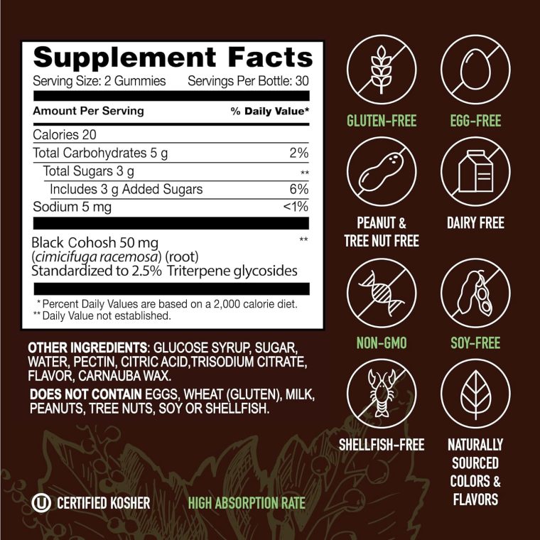 YUM-V'S Strong Earth Black Cohosh Root, Black Cohosh Gummies (60 Count) Natural Extract Menopause Supplements, Menopause Relief, Night Sweats & Hot Flashes for Women, Multi Relief - 50mg - Image 5