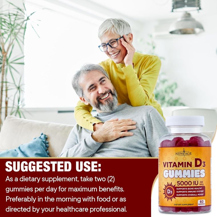 NEW AGE Vitamin D3 5000 IU 125mcg Gummies - Support Immune Support, Strong Bone Health - Non-GMO, Gluten-Free, Dairy-Free, No Gelatin (60 Gummies (Pack of 1)) - Image 7
