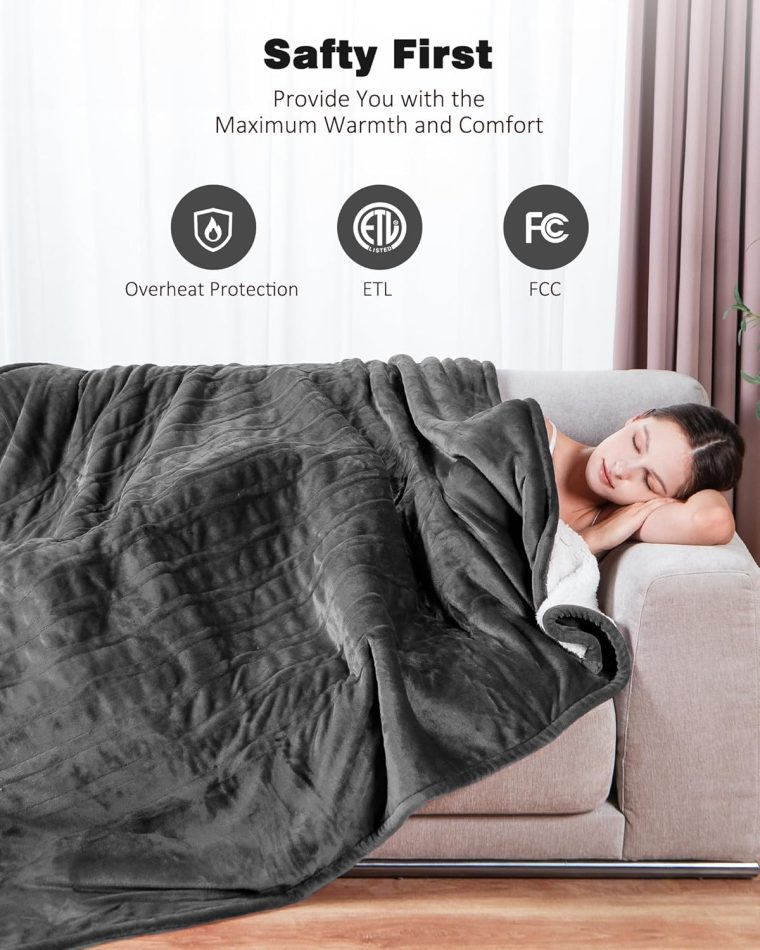 Heated Blanket, Electric Blanket with 2 Wearable Buttons, 50x60 Inches Wearable Heated Throw Blanket, 6 Heating Levels & 4 Options Auto Off, for Office, Home (Grey) - Image 6