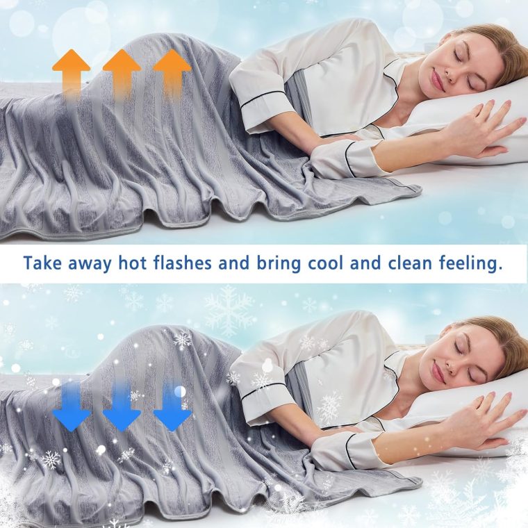EMME Cooling Blankets for Hot Sleepers, Summer Blanket 60"x80" for Bed, Thin Lightweight Throw Blanket for Couch, Double-Sided Keep Body Cool, Grey Cold Sheet Night Sweats - Image 2
