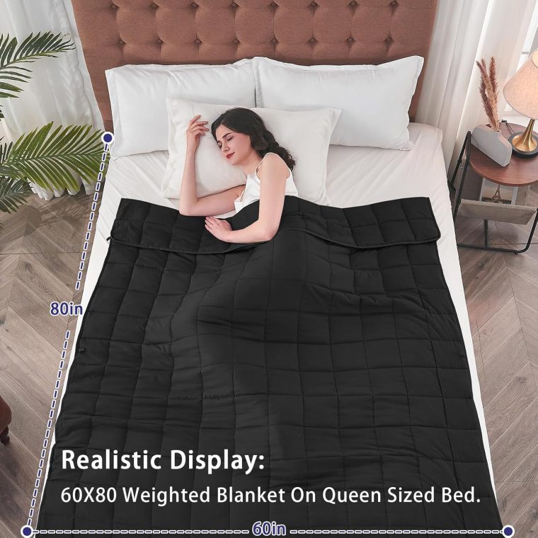 yescool Weighted Blanket for Adults (20 lbs, 60" x 80", Black) Cooling Heavy Blanket for Sleeping Perfect for 190-210 lbs, Queen Size Breathable Blanket with Premium Glass Bead, Machine Washable - Image 2