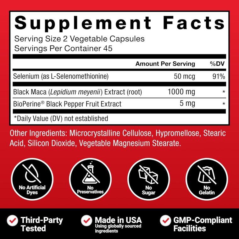 FORCE FACTOR Black Maca Root 1000mg, Vitality Supplement for Men with Black Pepper Extract for Absorption, Natural Maca Negra Extract, 90 Capsules - Image 5