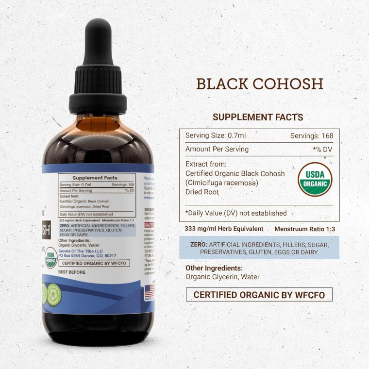 Secrets of the Tribe Black Cohosh USDA Organic | Alcohol-Free Extract, High-Potency Herbal Drops | Made from 100% Certified Organic Black Cohosh (Cimicifuga Racemosa) Dried Root 4 oz - Image 4