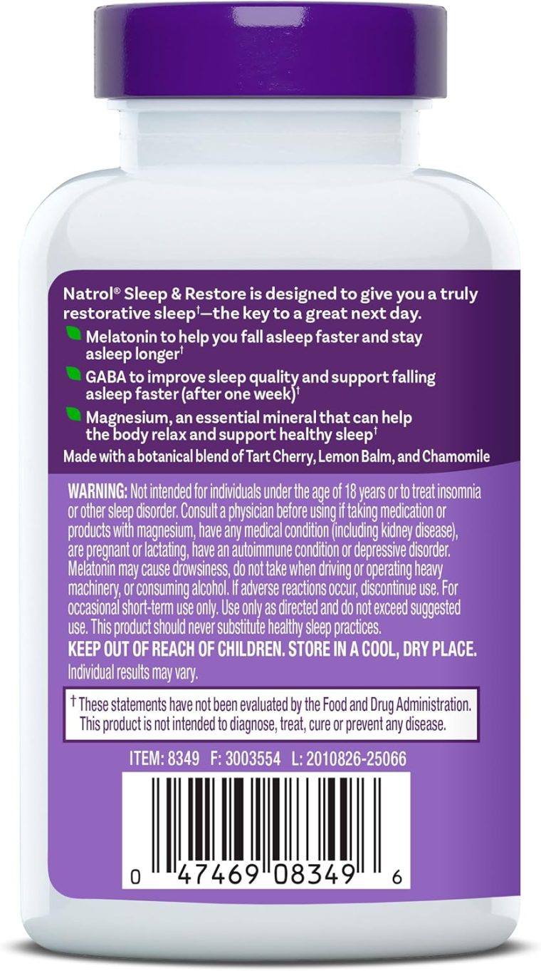 Natrol Sleep & Restore Capsules - Calm Magnesium Glycinate Blend, Magnesium Sleep Aid with GABA, Melatonin 5mg, Botanical Blend, 30 Day Supply - Image 9
