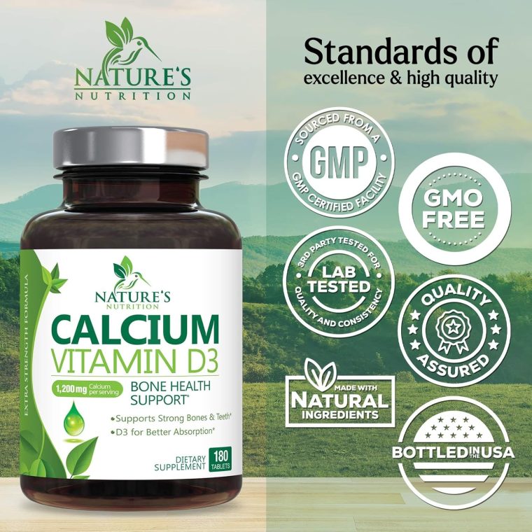 Calcium Supplement with Vitamin D - 1200 mg Calcium Carbonate with 1600 IU of D3 Vitamins - Supports Bone Strength, Teeth & Immune System - Natural & Easily Absorbable for Women & Men - 180 Tablets - Image 4