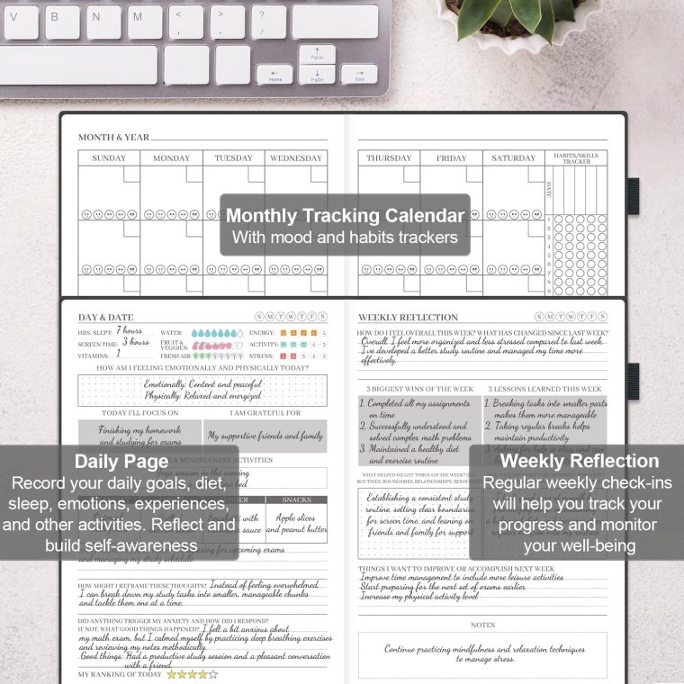 Mental Health Journal, 91-Day Self Care Journal for Women Men, Guided Anxiety & Stress Relief Journal with Mood Tracker, Cognitive Behavioral Therapy Journaling with Mental Health Coloring Pages & Dream Log - Image 4
