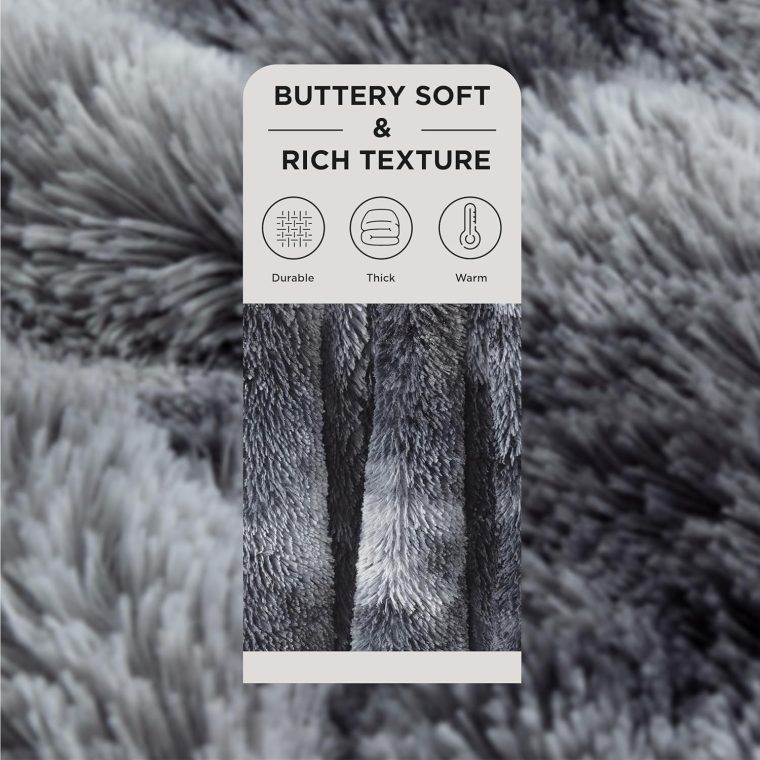 Bedsure Fluffy King Size Blanket for Bed, Thick Warm Sherpa Fleece Faux Fur Bedding, Large Fuzzy Plush Minky Couture Blanket for Winter, Cozy Gifts for Women Men, 108x90, Tie Dye Grey - Image 2