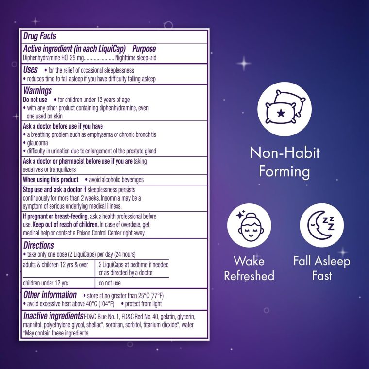 ZzzQuil LiquiCap Sleep Aid, Diphenhydramine 25mg HCl, Sleep Aids for Adults, Nighttime Sleep Aid, 72 LiquiCaps - Image 8