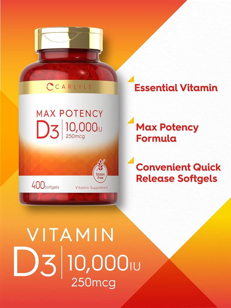 Carlyle Vitamin D 10000 IU 400 Softgels | Value Size | Max Potency | Non-GMO, Gluten Free Supplement - Image 3