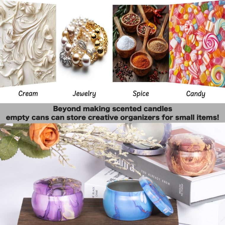 Hiztghc Aromatherapy Candle Making Kit – 12-Pack 4.5 oz Marble Metal Tins with Lids, Including Wooden Wick Holder Sticks, Wick Stickers & 100% Cotton Wicks Beginner-Friendly - Image 6
