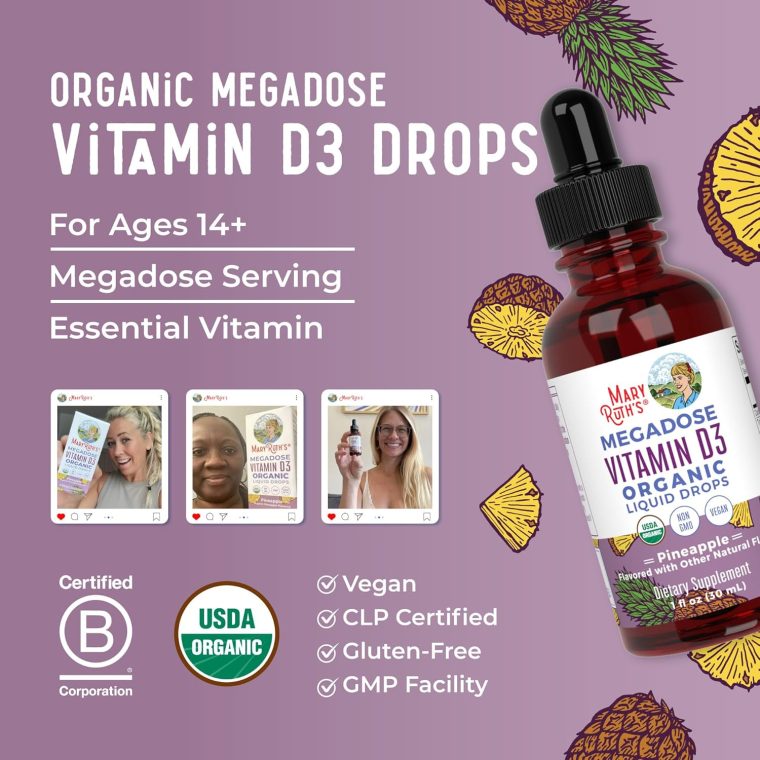MaryRuth Organics Vitamin D3 Liquid Drops | Megadose 4000 IU | USDA Organic Liquid Vitamin D Spray for Adults & Kids | Immune Support & Bone Health | Vegan | Gluten Free | Non-GMO | 30 Servings - Image 8