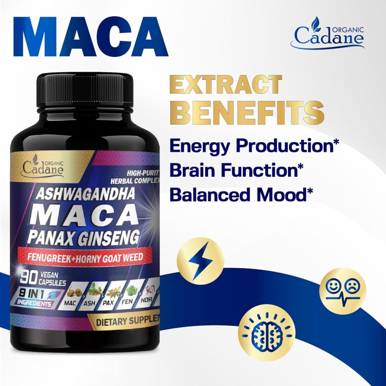 Organic Cadane Maca Root, Ashwagandha, Panax Ginseng Supplement - 90 Capsules 3 Months with Fenugreek, Tongkat Ali & More - Support for Strength, Stamina, Energy Production & Immunity - Image 4