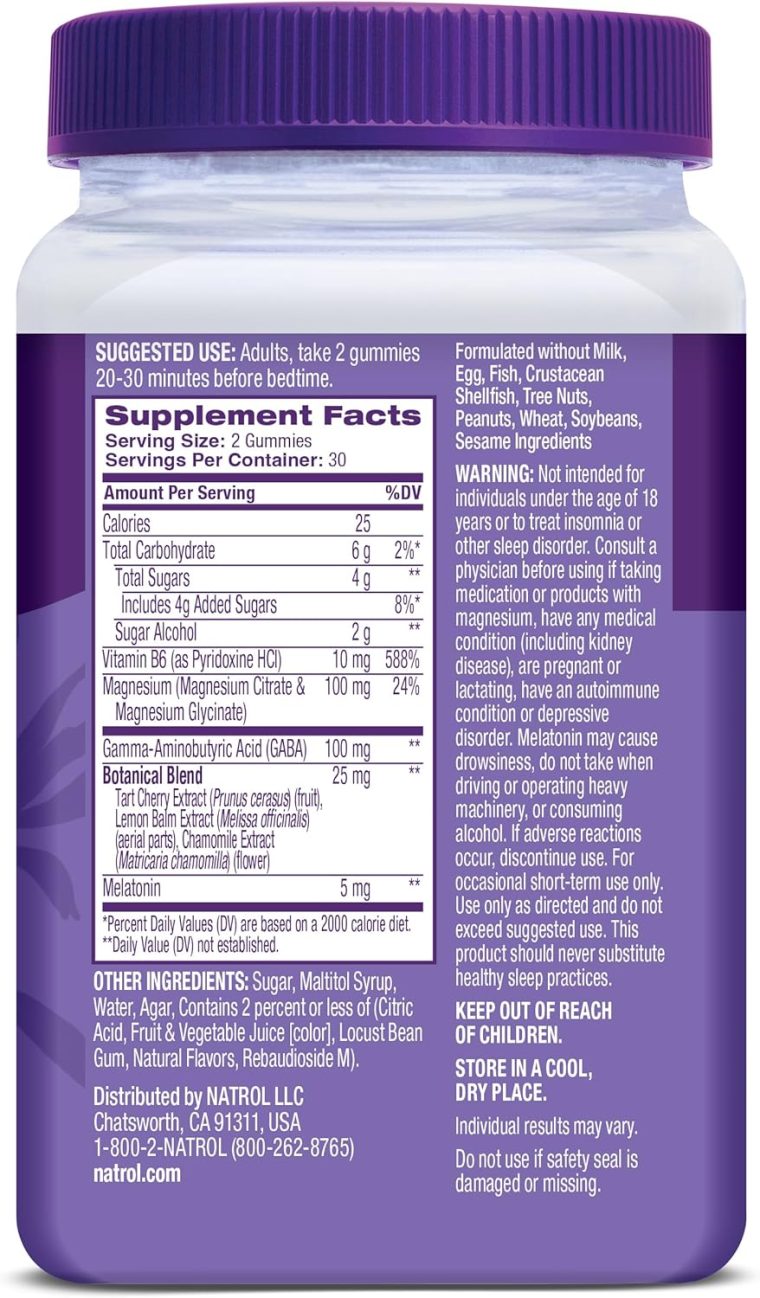 Natrol Sleep + Restore Magnesium Glycinate Blend Gummies with Melatonin 5mg - Calm Magnesium with GABA, Botanical Blend, Cherry Flavor, 60 Gummies - Image 11