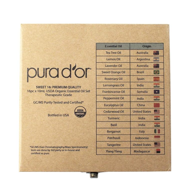 PURA D'OR Organic Sweet16 Essential Oils Set - 16x 10mL Wood Box Aromatherapy Gift Set - 100% Pure Therapeutic Grade for Relaxation and Wellness (Lavender, Rosemary, Turmeric, Ylang Ylang & More) - Image 6