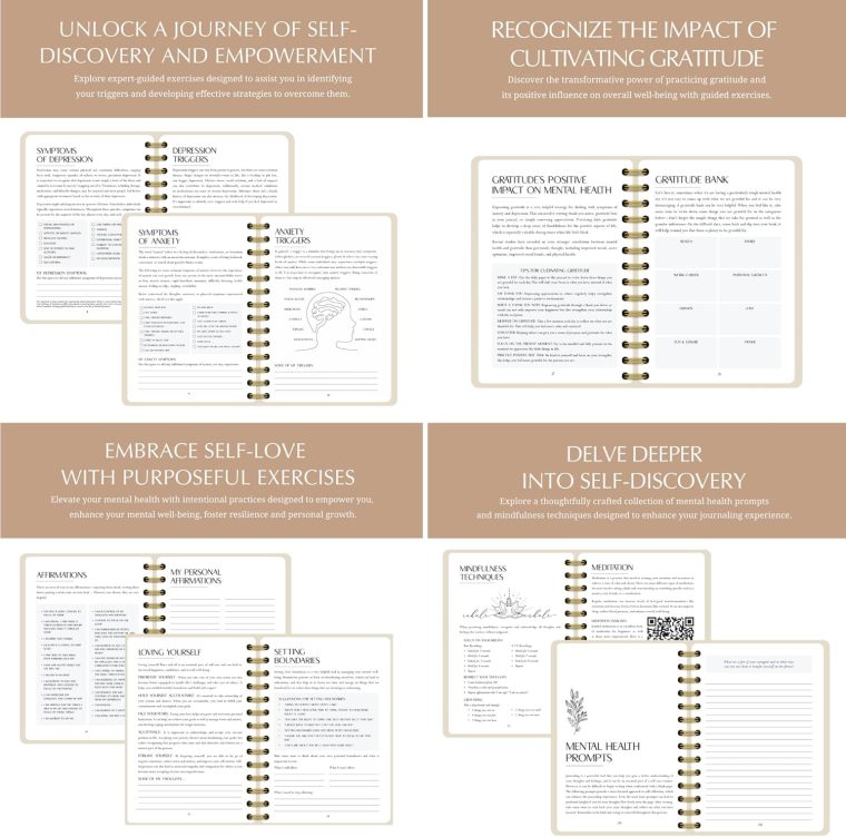 FINDING BALANCE Mental Health Journal – 6-Month Daily Journal with Prompts for Mindfulness, Self-Care & Healing – Anxiety & Depression Relief – Beige Spiral - Image 5