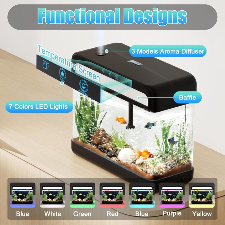 Fish Tank Aquarium 3 Gallon, Smart Aquarium Kits - Silent Water Pump,Self Cleaning System,7 Color Lights,Temperature Display, Aromatherapy, Advanced Filtration - Image 5